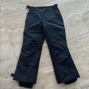 Black Wide Leg Snow Pants with Waterproof Material and Adjustable Cuffs